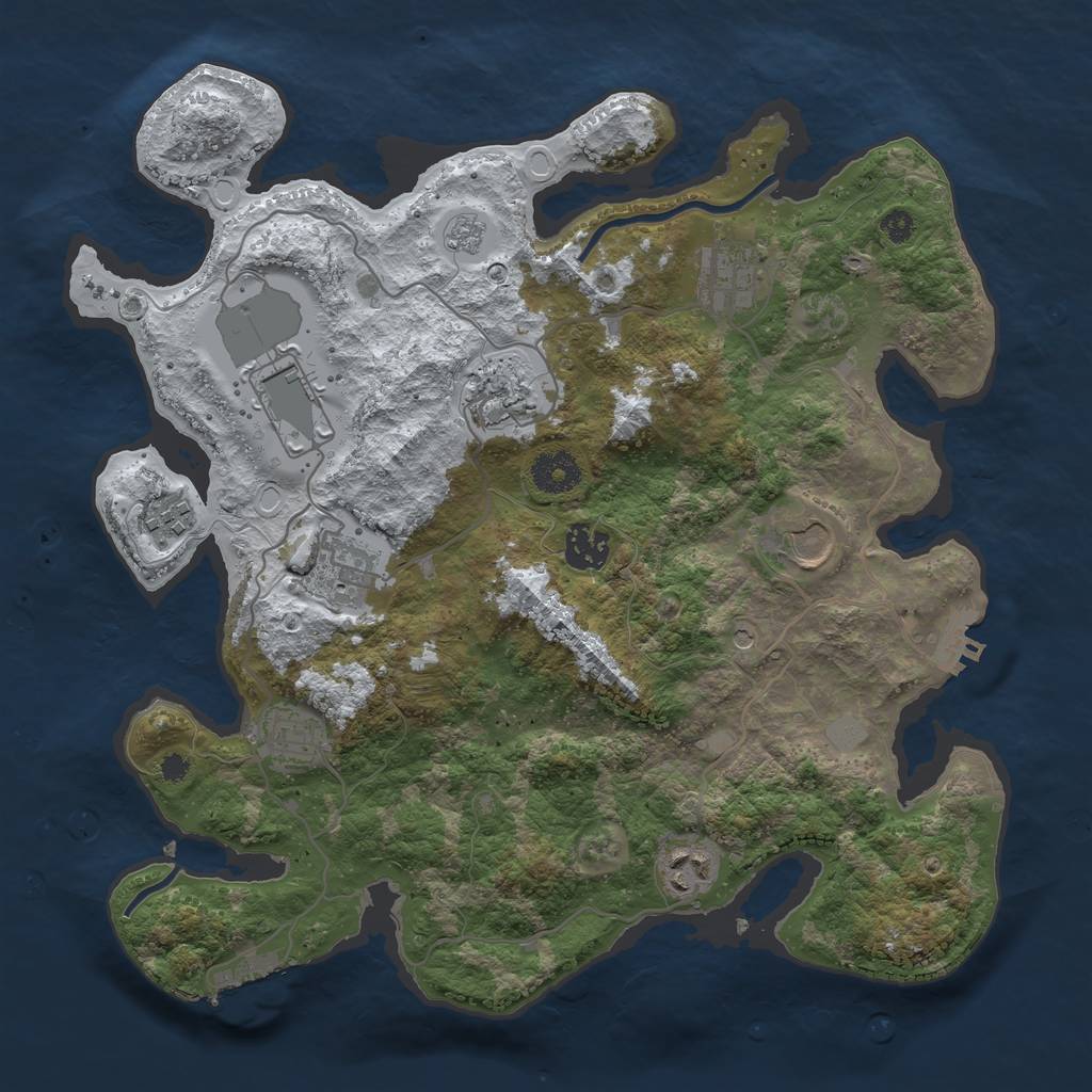 Rust Map: Procedural Map, Size: 3500, Seed: 39774185, 18 Monuments
