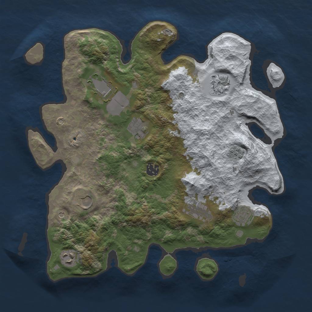 Rust Map: Barren, Size: 3500, Seed: 1647177764, 12 Monuments