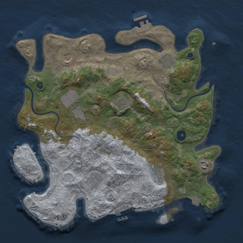 Rust Map: Procedural Map, Size: 3600, Seed: 689777, 13 Monuments