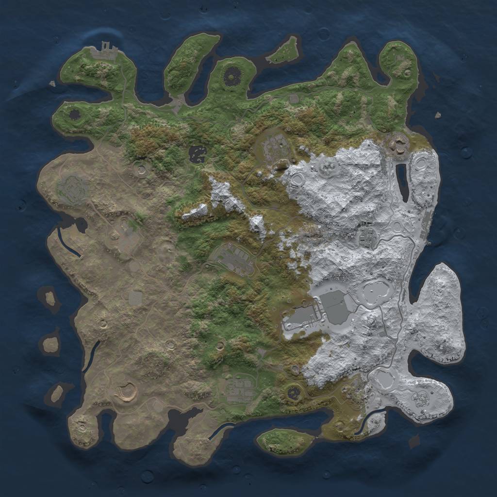Rust Map: Procedural Map, Size: 3950, Seed: 1696832591, 20 Monuments