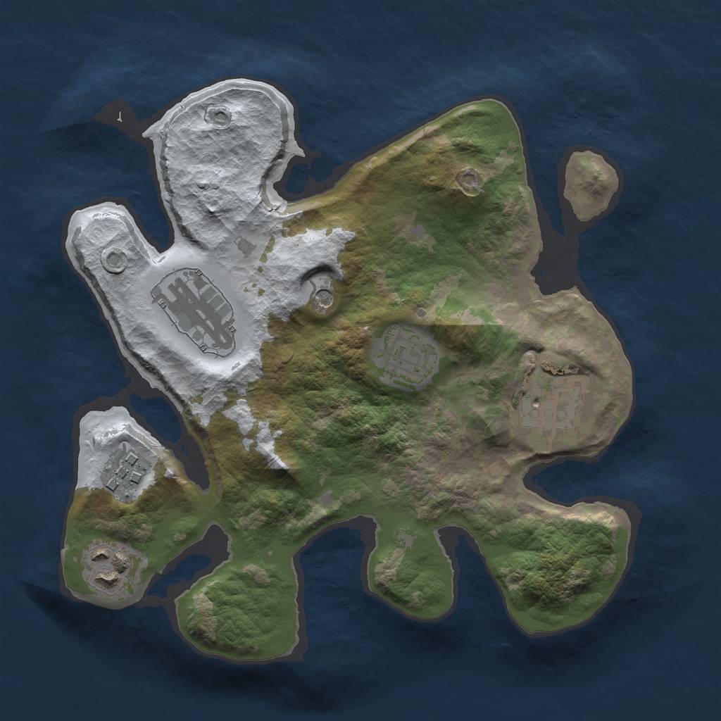 Rust Map: Barren, Size: 2500, Seed: 2030900, 8 Monuments