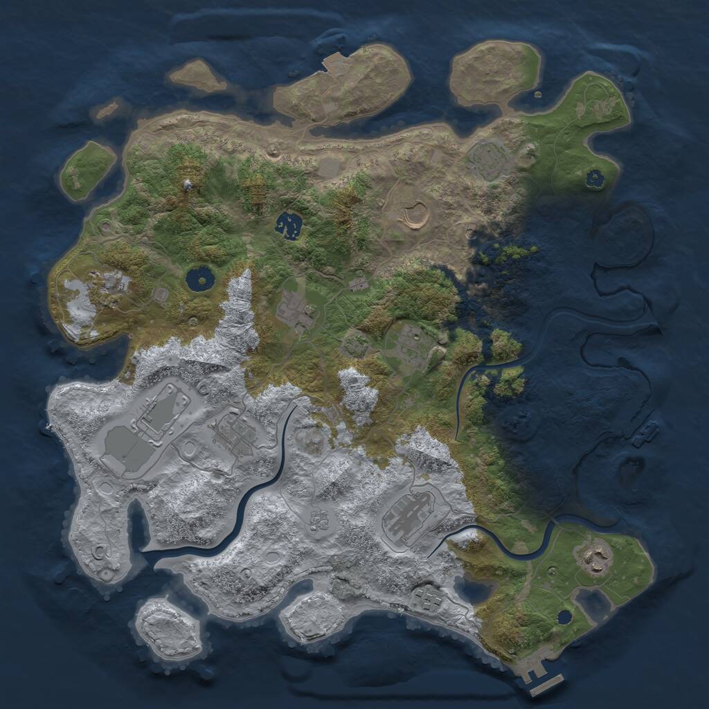Rust Map: Procedural Map, Size: 3950, Seed: 247596934, 17 Monuments