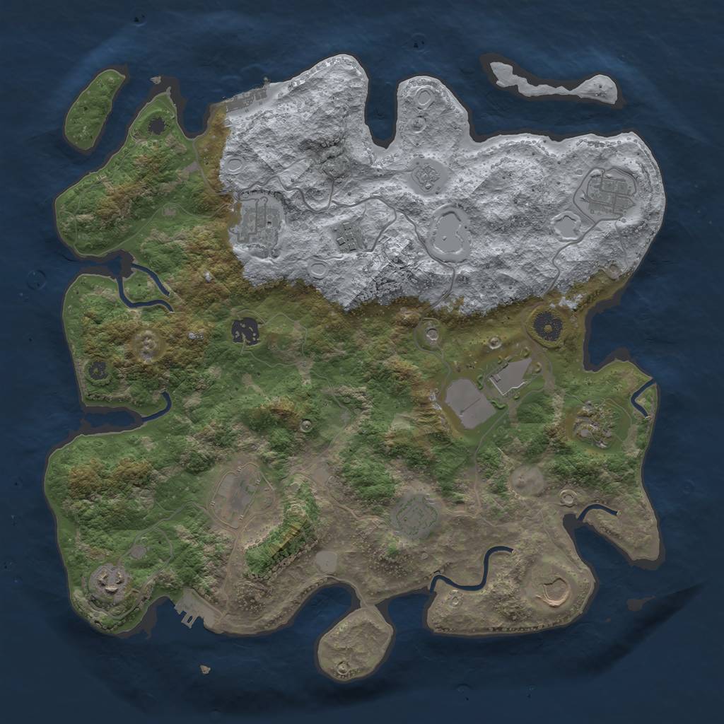 Rust Map: Procedural Map, Size: 3800, Seed: 1476716, 19 Monuments