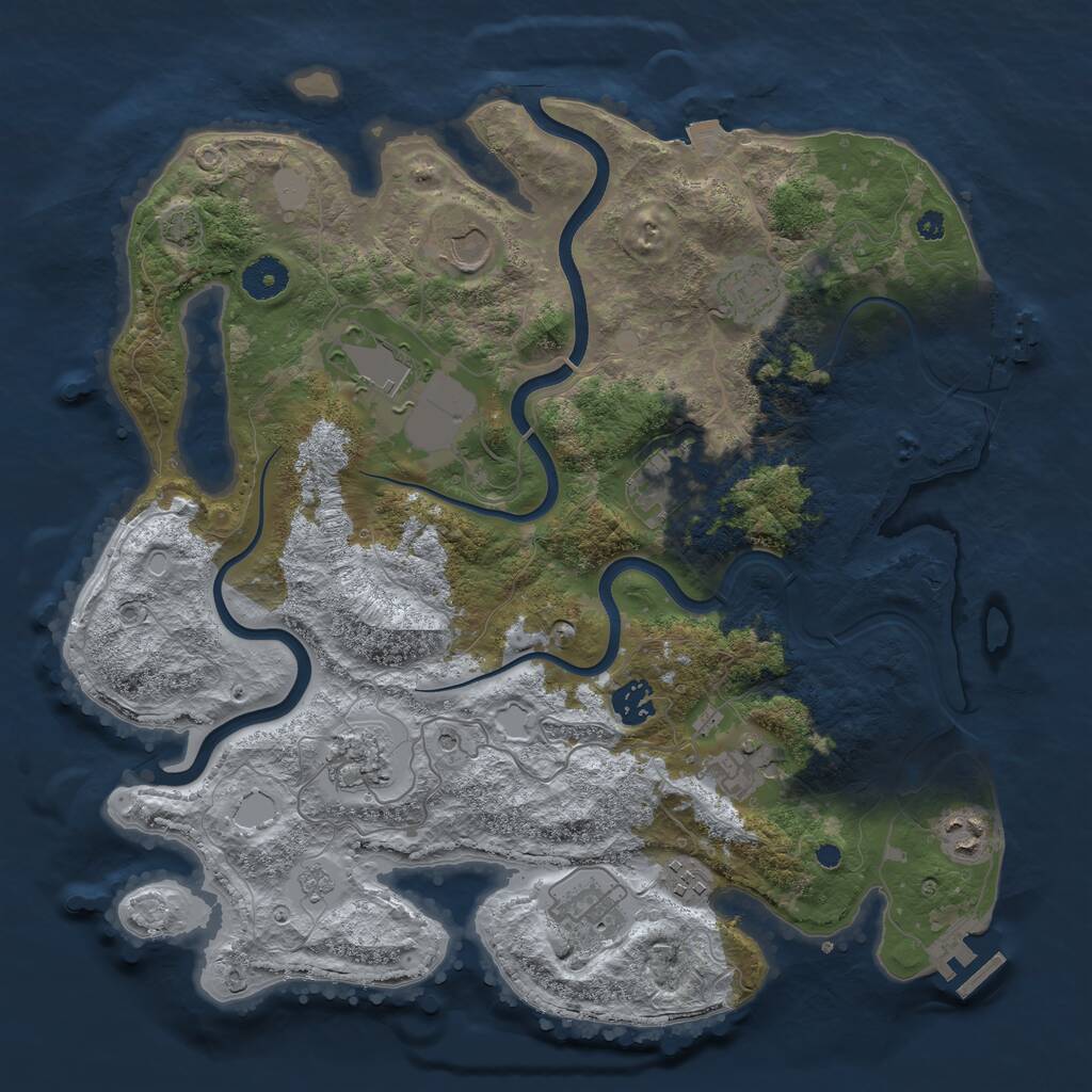 Rust Map: Procedural Map, Size: 3750, Seed: 1042039109, 16 Monuments