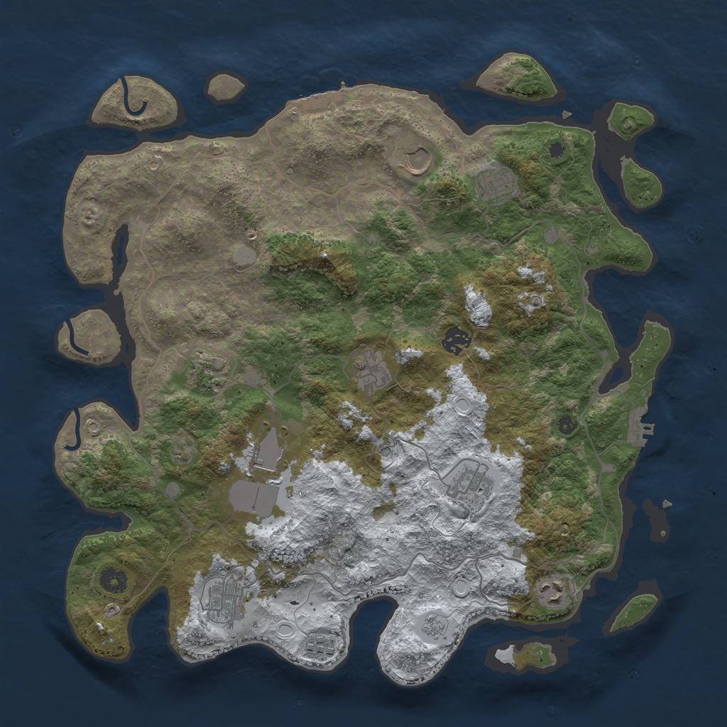 Rust Map: Procedural Map, Size: 4000, Seed: 1224587213, 19 Monuments