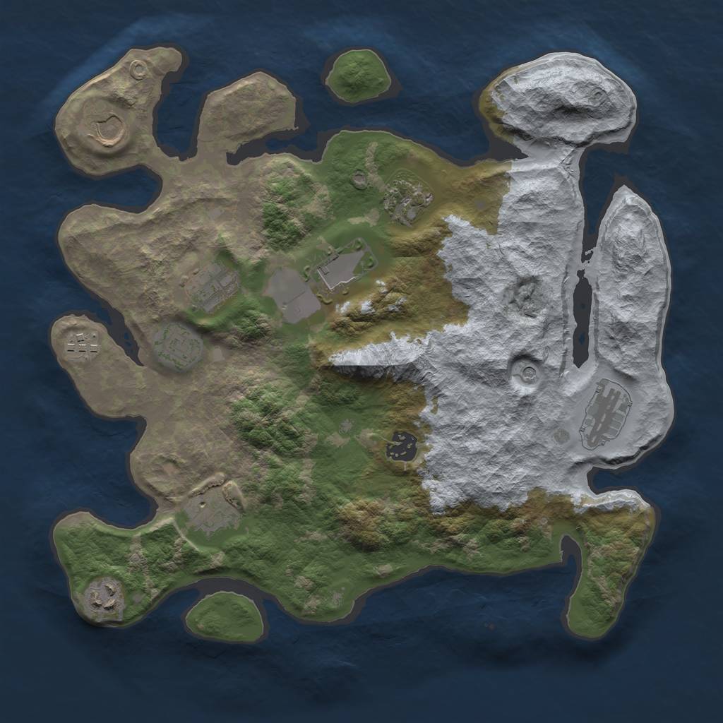 Rust Map: Barren, Size: 3500, Seed: 1343906938, 13 Monuments