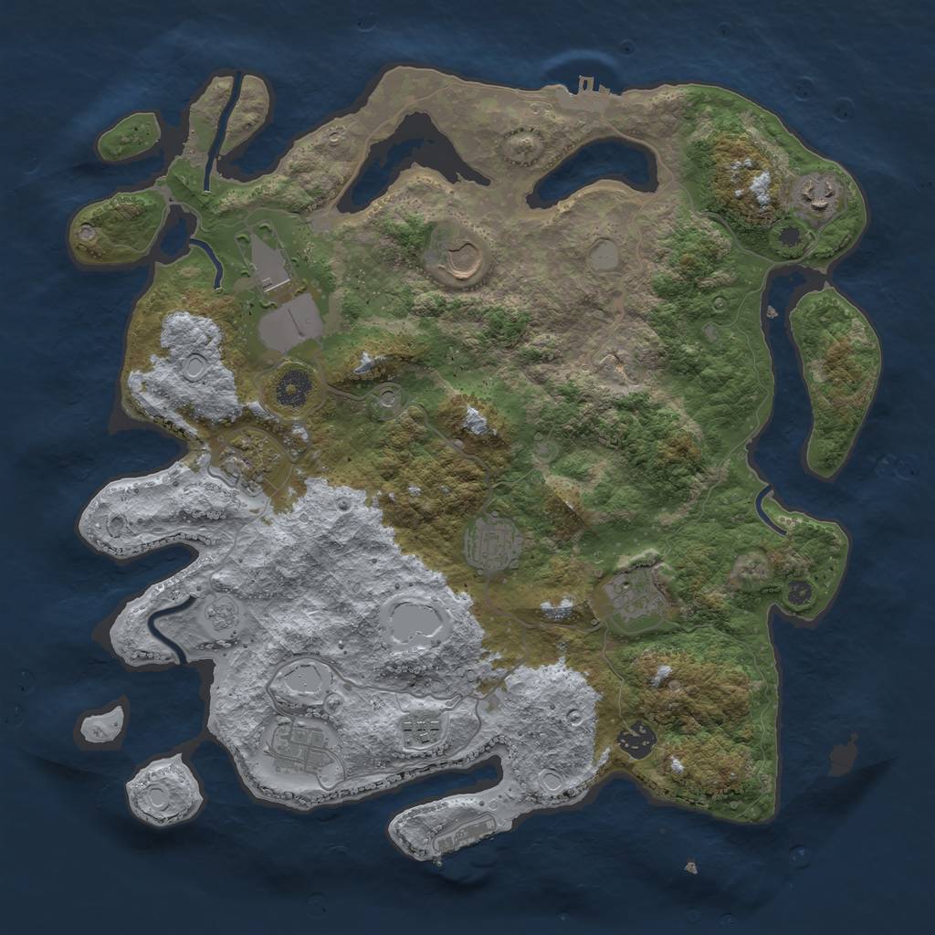 Rust Map: Procedural Map, Size: 3850, Seed: 261227227, 16 Monuments