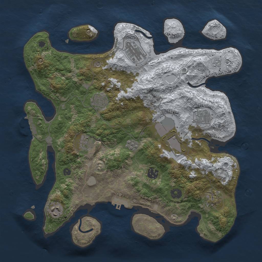 Rust Map: Procedural Map, Size: 3500, Seed: 33421, 18 Monuments