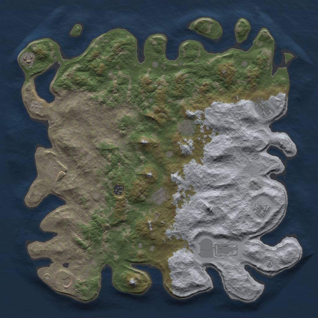 Rust Map: Barren, Size: 4500, Seed: 1684657, 13 Monuments