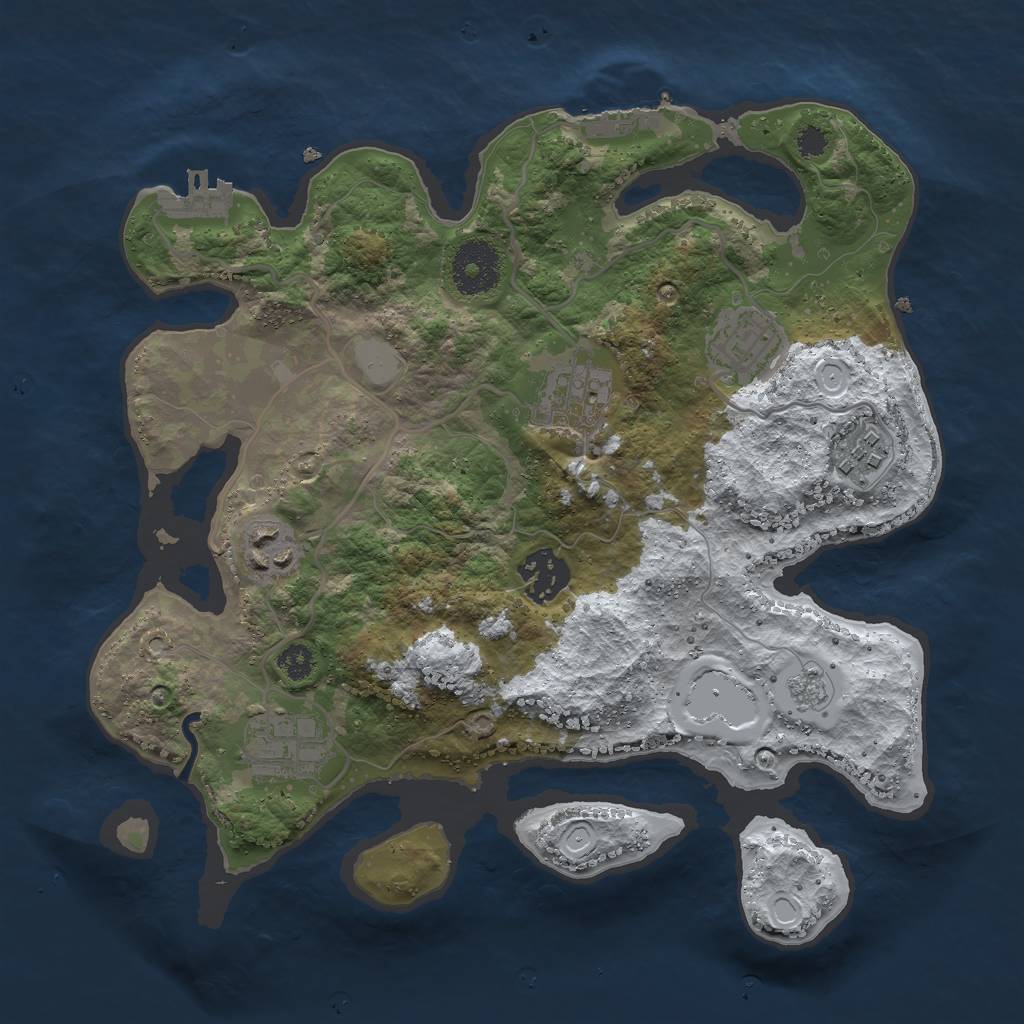 Rust Map: Procedural Map, Size: 3000, Seed: 1555, 14 Monuments