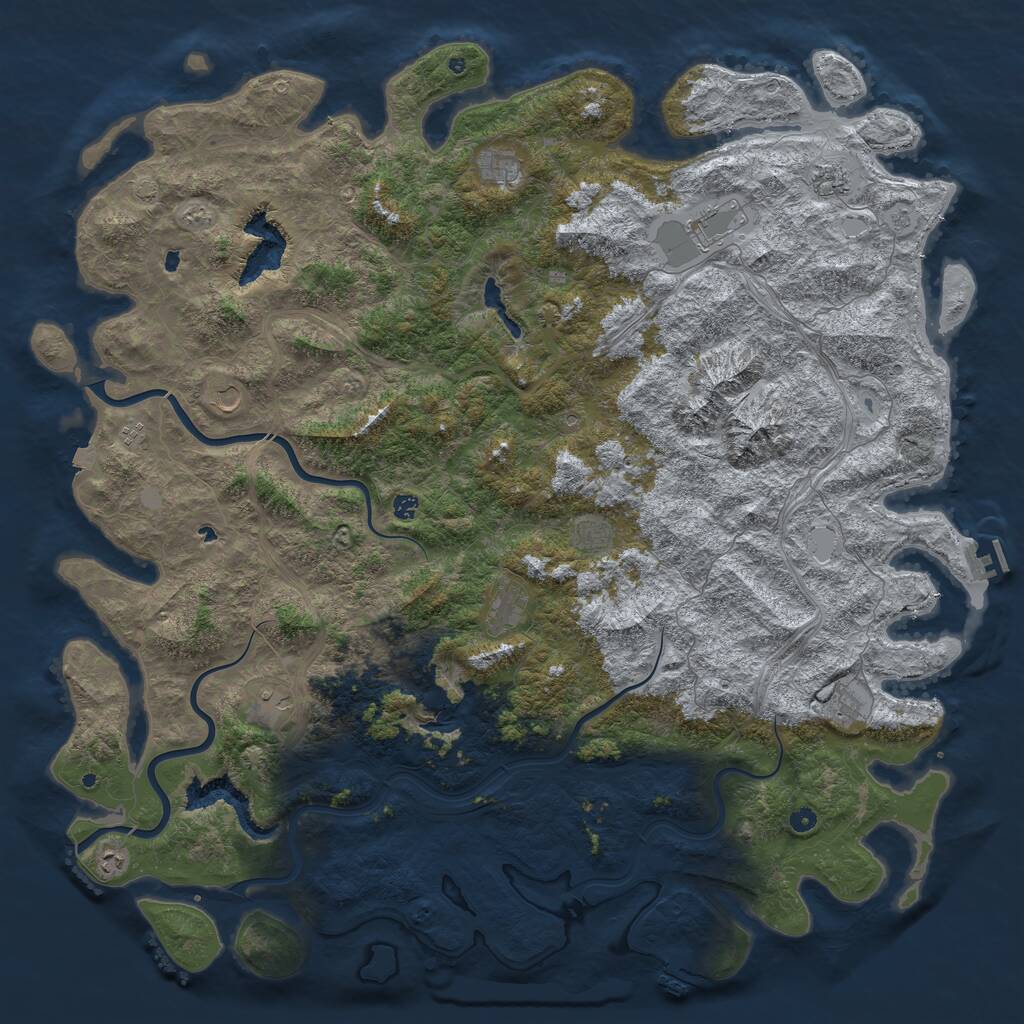 Rust Map: Procedural Map, Size: 6000, Seed: 827146, 17 Monuments