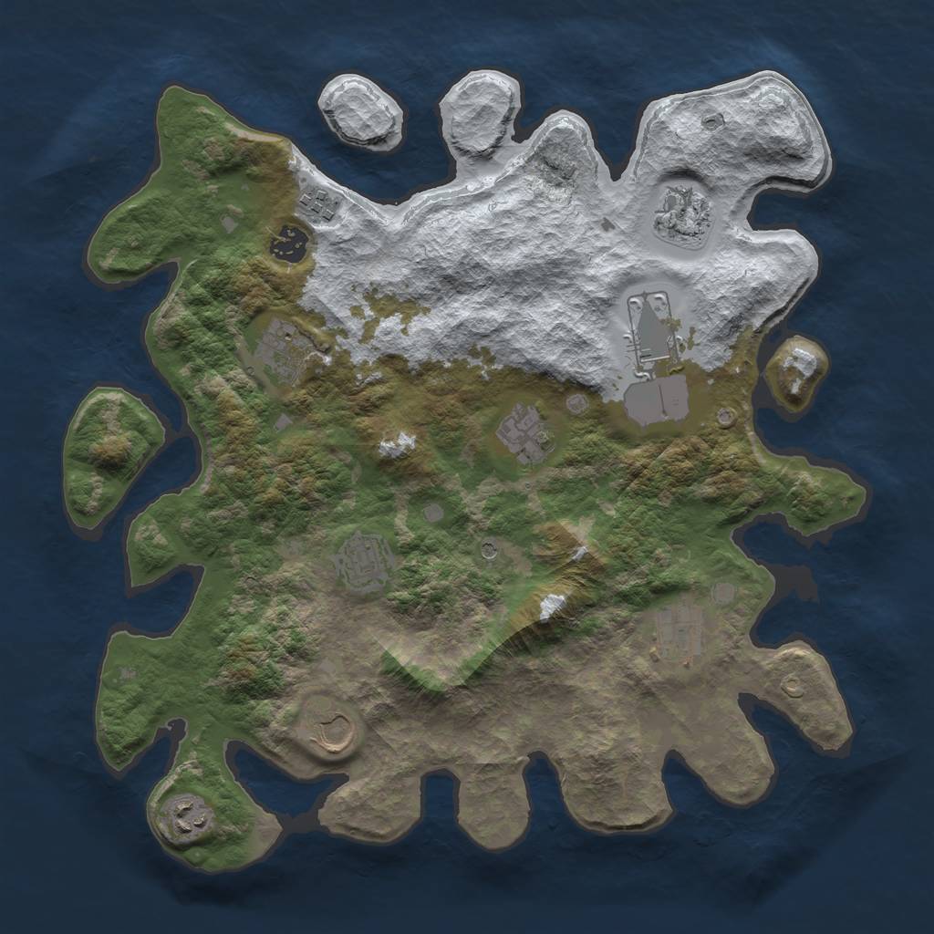 Rust Map: Barren, Size: 3800, Seed: 2147483645, 13 Monuments