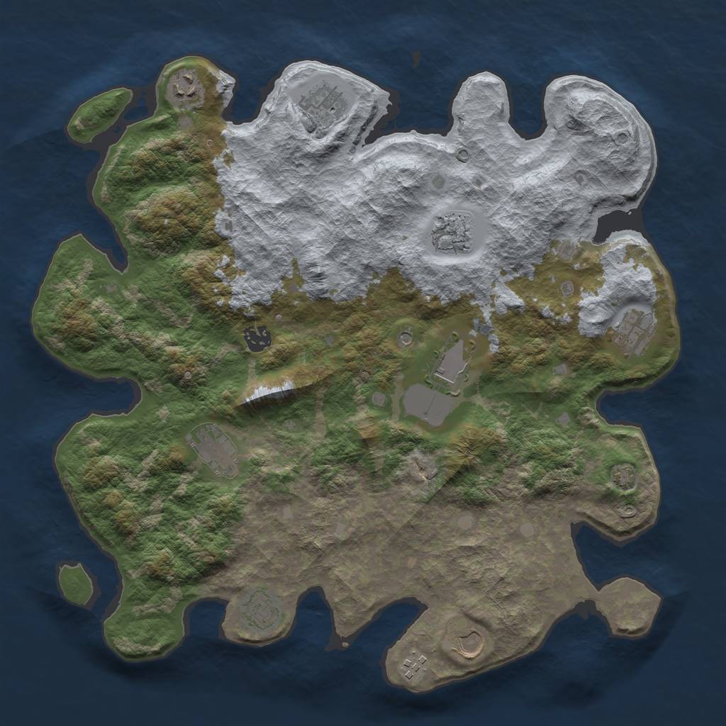 Rust Map: Barren, Size: 4000, Seed: 251730561, 14 Monuments