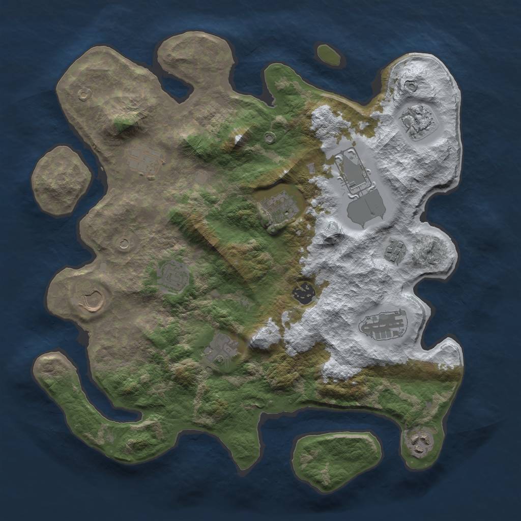 Rust Map: Barren, Size: 3700, Seed: 3463451, 14 Monuments
