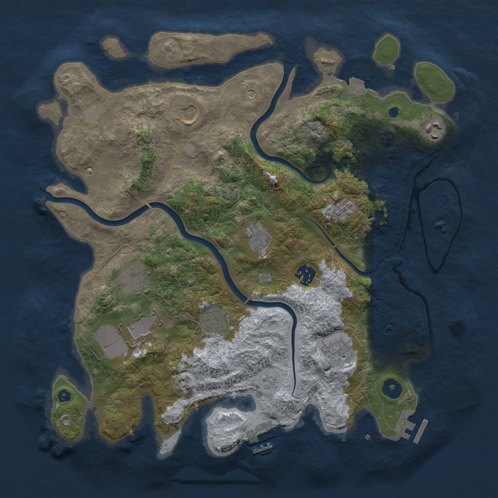Rust Map: Procedural Map, Size: 3850, Seed: 2069722471, 15 Monuments