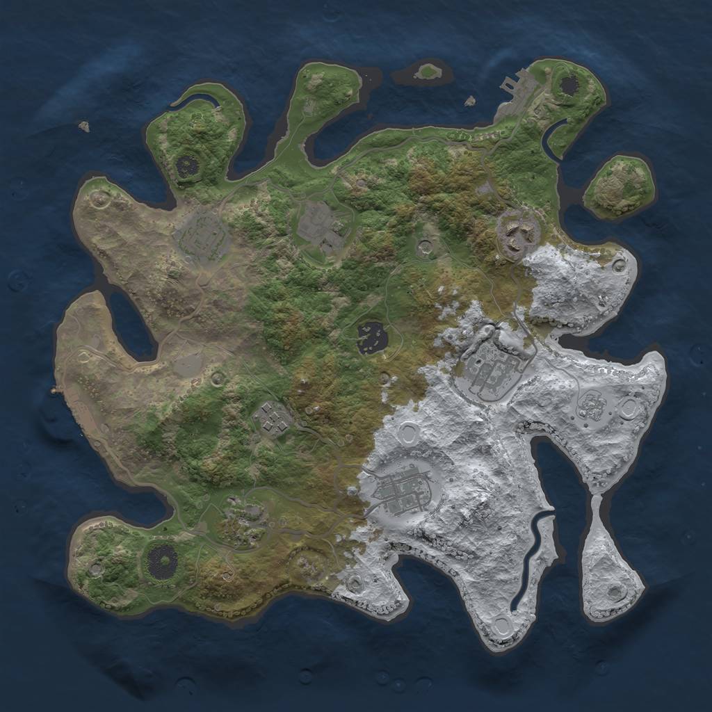 Rust Map: Procedural Map, Size: 3250, Seed: 3221851, 17 Monuments