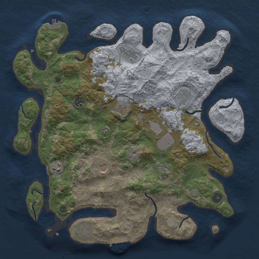 Rust Map: Procedural Map, Size: 3850, Seed: 804407496, 18 Monuments