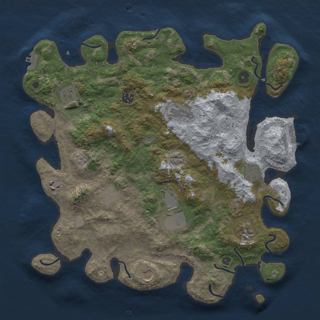 Rust Map: Procedural Map, Size: 3950, Seed: 414140794, 17 Monuments