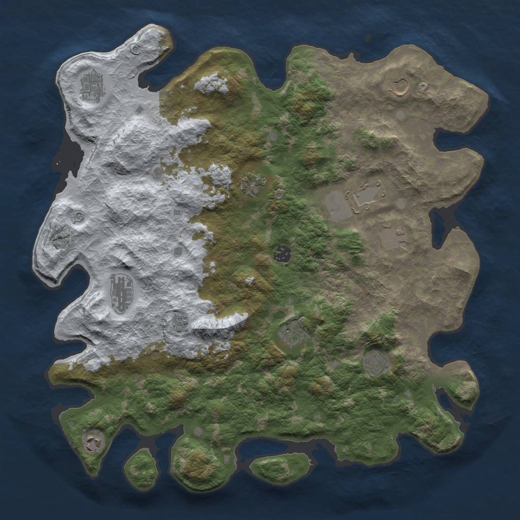 Rust Map: Barren, Size: 4500, Seed: 738893, 14 Monuments