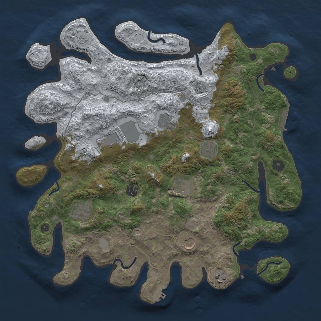 Rust Map: Procedural Map, Size: 4000, Seed: 727882, 18 Monuments