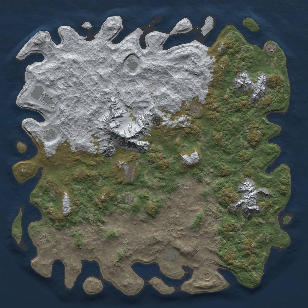 Rust Map: Barren, Size: 6000, Seed: 1868609, 14 Monuments