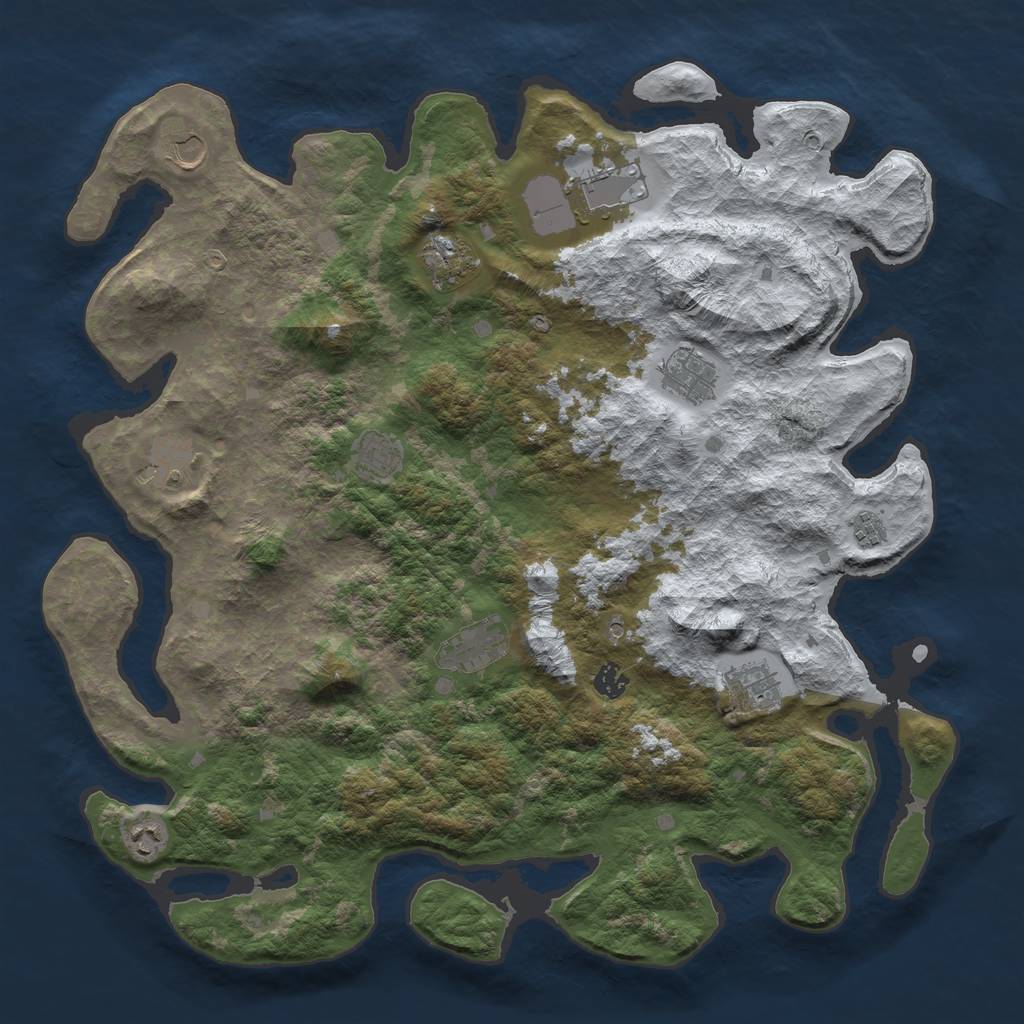 Rust Map: Barren, Size: 4500, Seed: 2073942, 14 Monuments