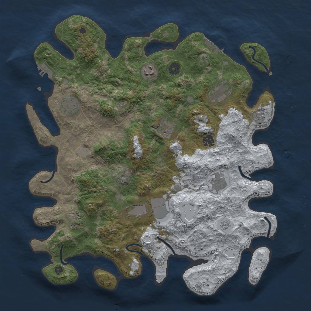 Rust Map: Procedural Map, Size: 3950, Seed: 616508463, 18 Monuments