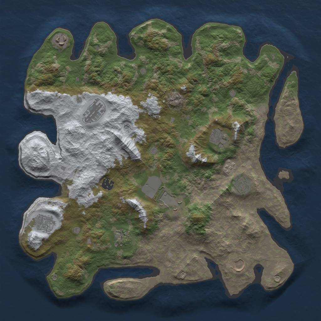 Rust Map: Barren, Size: 4000, Seed: 61, 13 Monuments