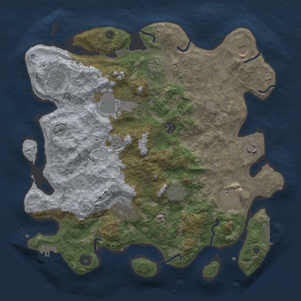 Rust Map: Procedural Map, Size: 3850, Seed: 1092936381, 17 Monuments