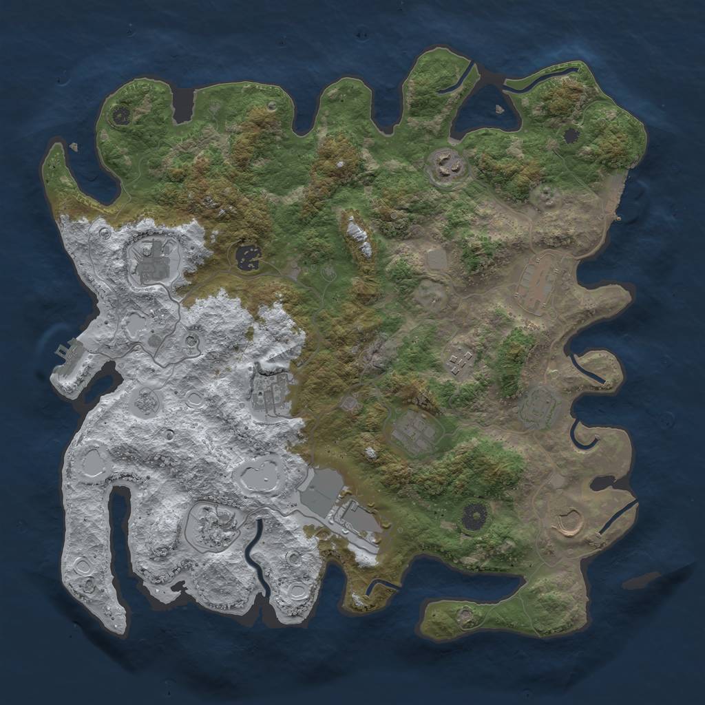 Rust Map: Procedural Map, Size: 3950, Seed: 1206702685, 20 Monuments