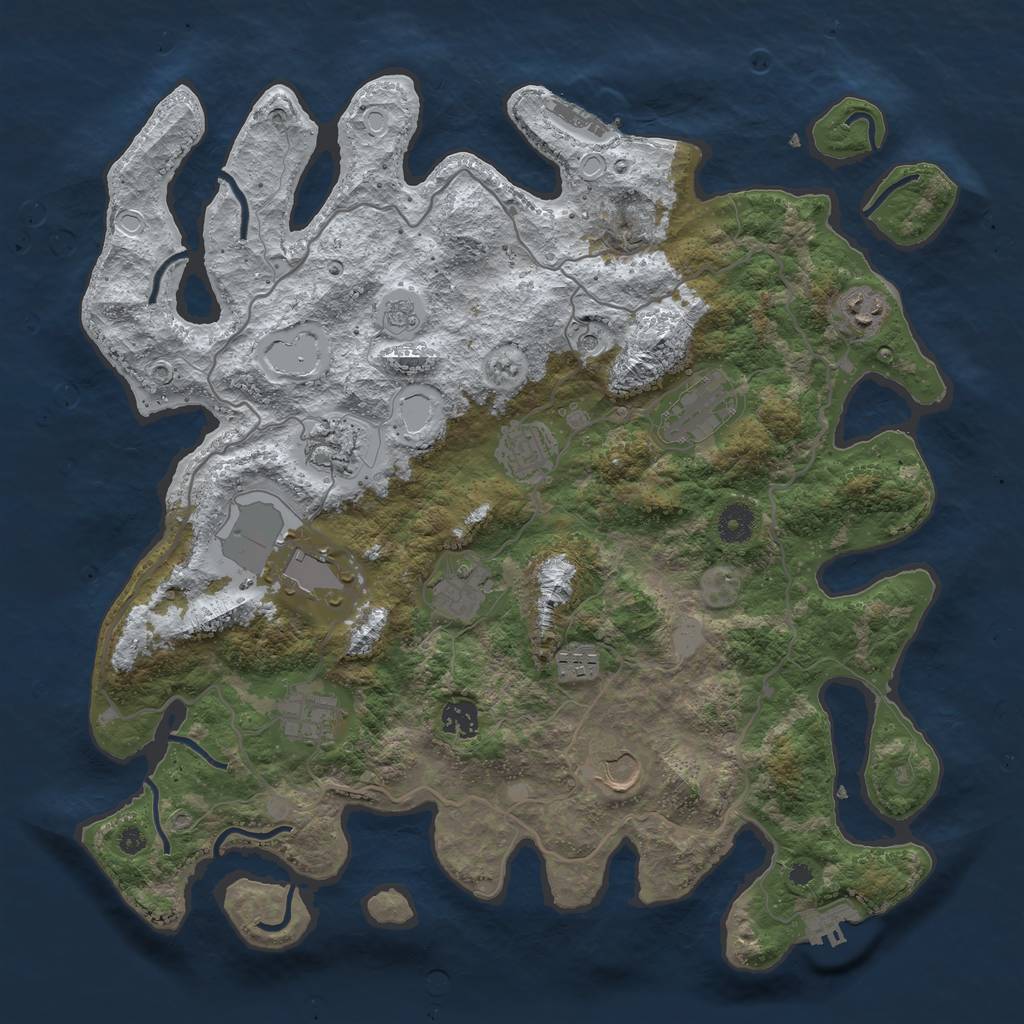 Rust Map: Procedural Map, Size: 4000, Seed: 105106173, 19 Monuments