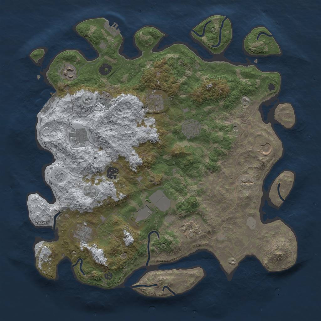 Rust Map: Procedural Map, Size: 3950, Seed: 2037160140, 19 Monuments