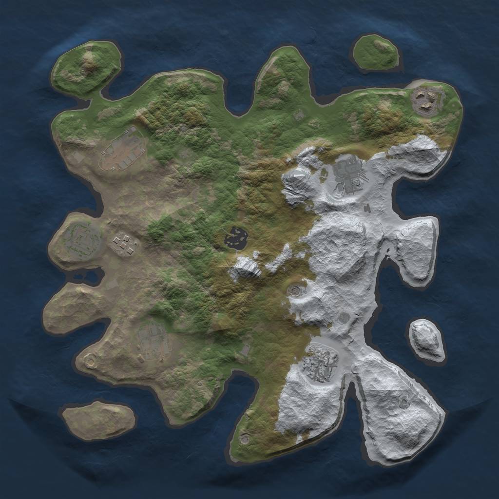 Rust Map: Barren, Size: 3250, Seed: 1316, 11 Monuments