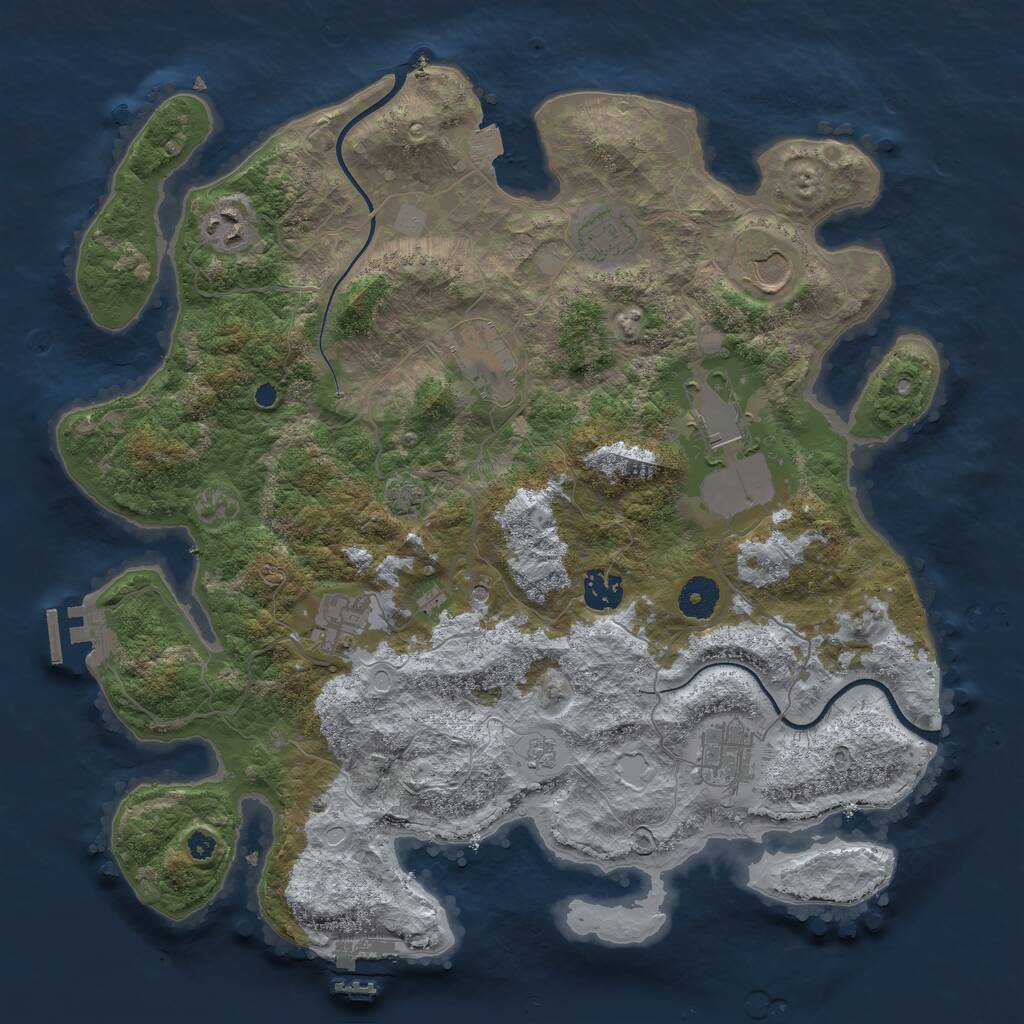 Rust Map: Procedural Map, Size: 3750, Seed: 1129500279, 14 Monuments