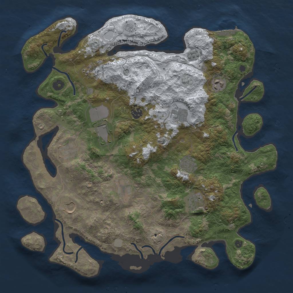 Rust Map: Procedural Map, Size: 3950, Seed: 774269141, 19 Monuments