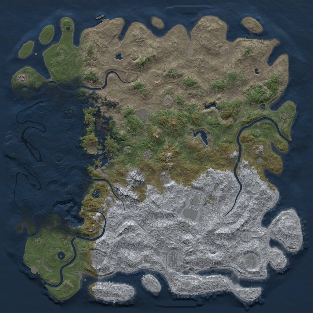 Rust Map: Procedural Map, Size: 6000, Seed: 676164, 17 Monuments