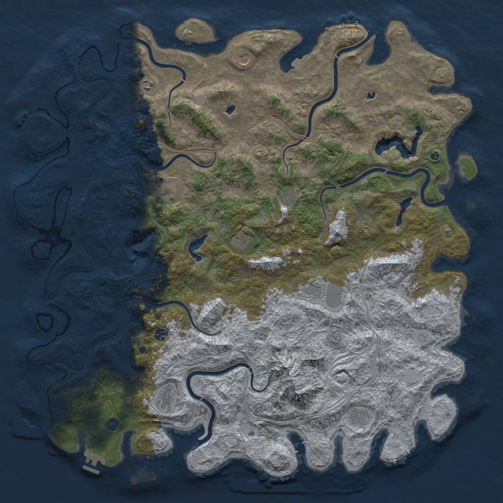 Rust Map: Procedural Map, Size: 6000, Seed: 36957657, 17 Monuments