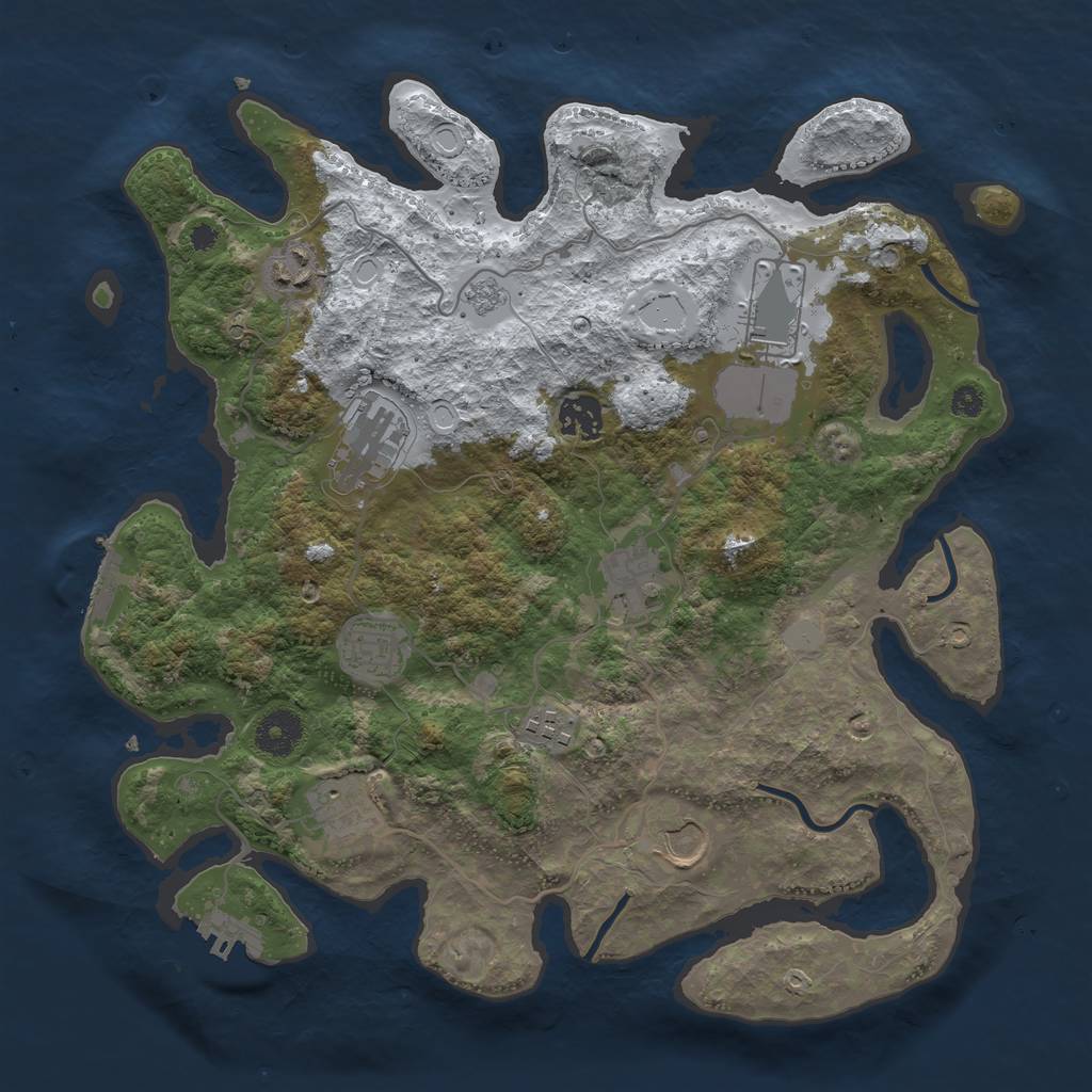Rust Map: Procedural Map, Size: 3550, Seed: 308581, 17 Monuments