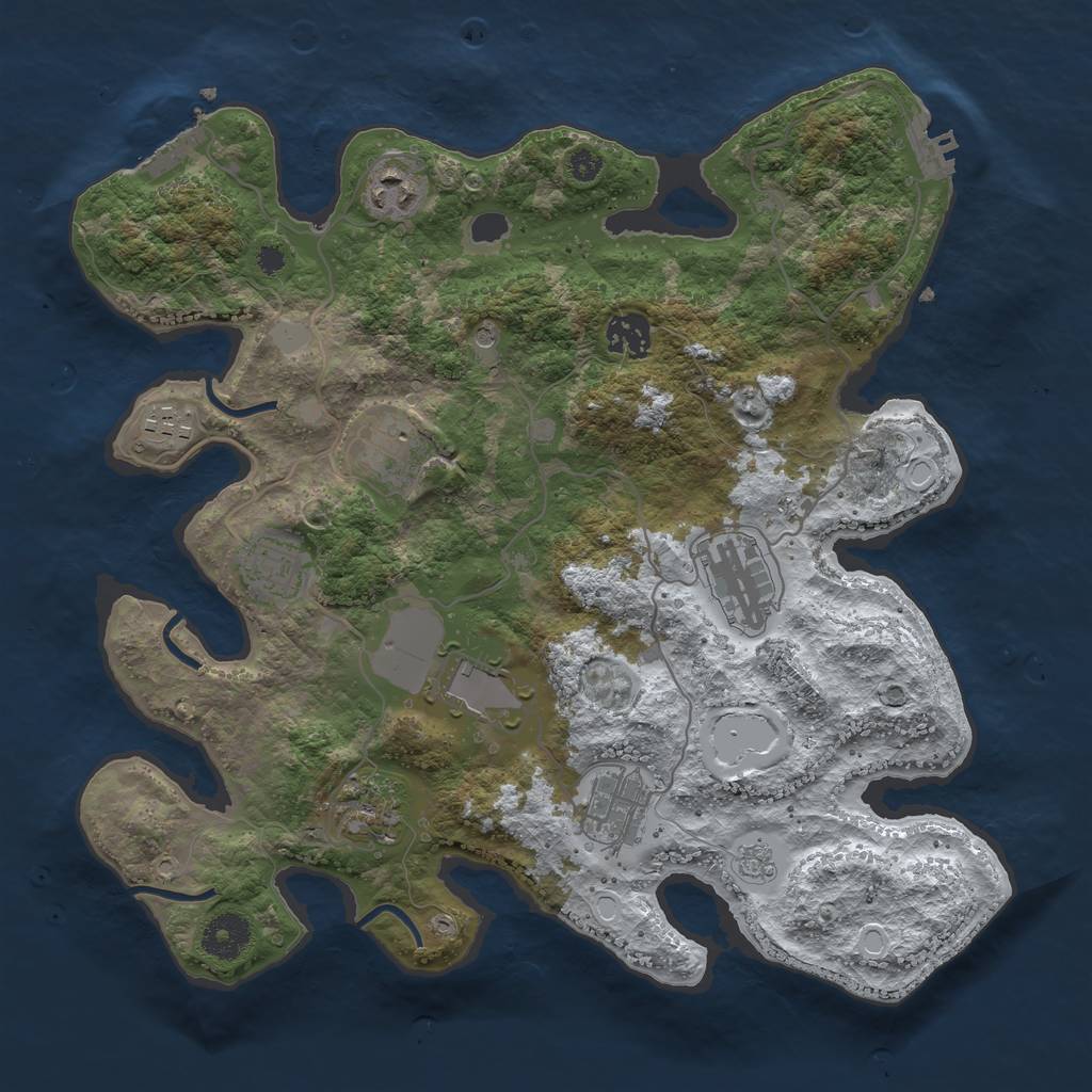 Rust Map: Procedural Map, Size: 3500, Seed: 54385783, 18 Monuments