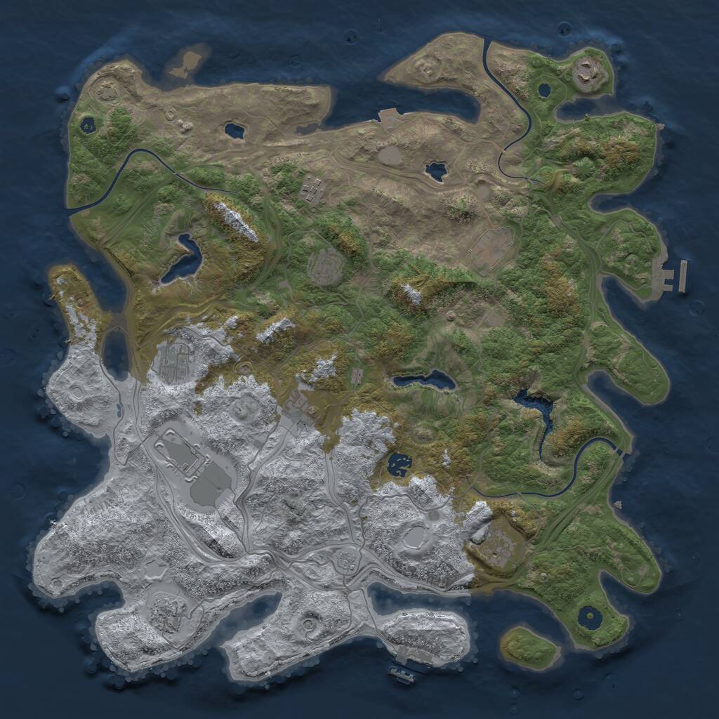 Rust Map: Procedural Map, Size: 4500, Seed: 999999, 16 Monuments