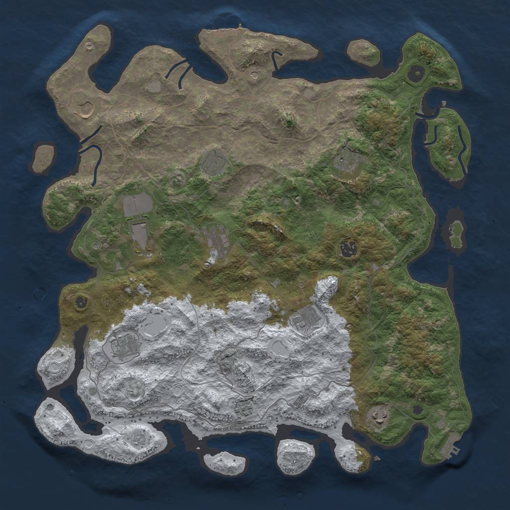 Rust Map: Procedural Map, Size: 4500, Seed: 1719531849, 19 Monuments