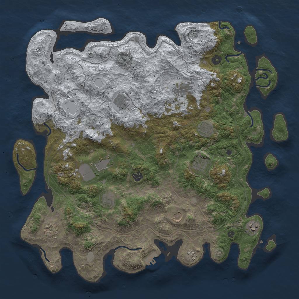 Rust Map: Procedural Map, Size: 4500, Seed: 1790842176, 19 Monuments