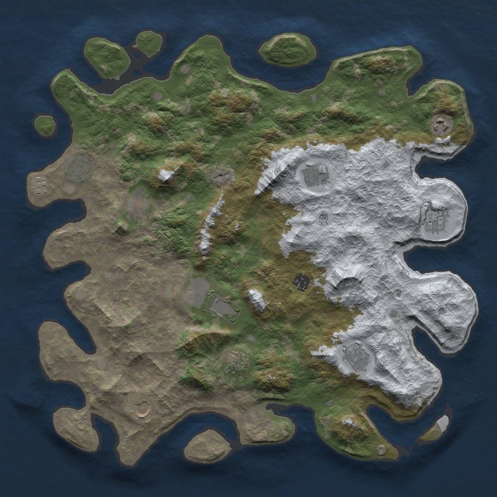 Rust Map: Barren, Size: 4500, Seed: 3008861, 14 Monuments