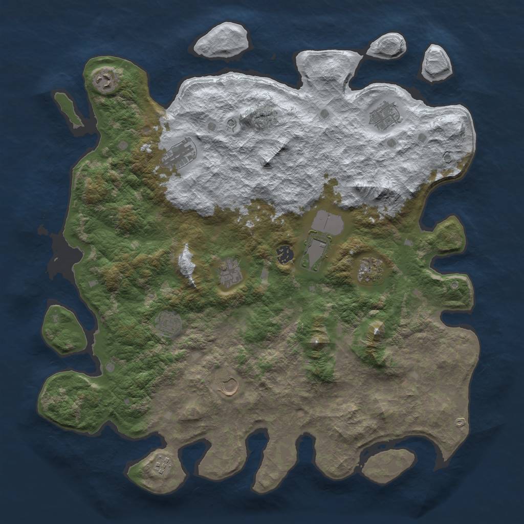 Rust Map: Barren, Size: 4500, Seed: 1437925, 13 Monuments
