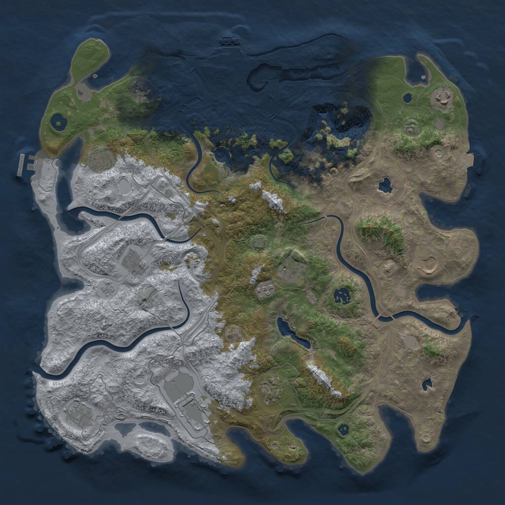 Rust Map: Procedural Map, Size: 4500, Seed: 3672373, 16 Monuments