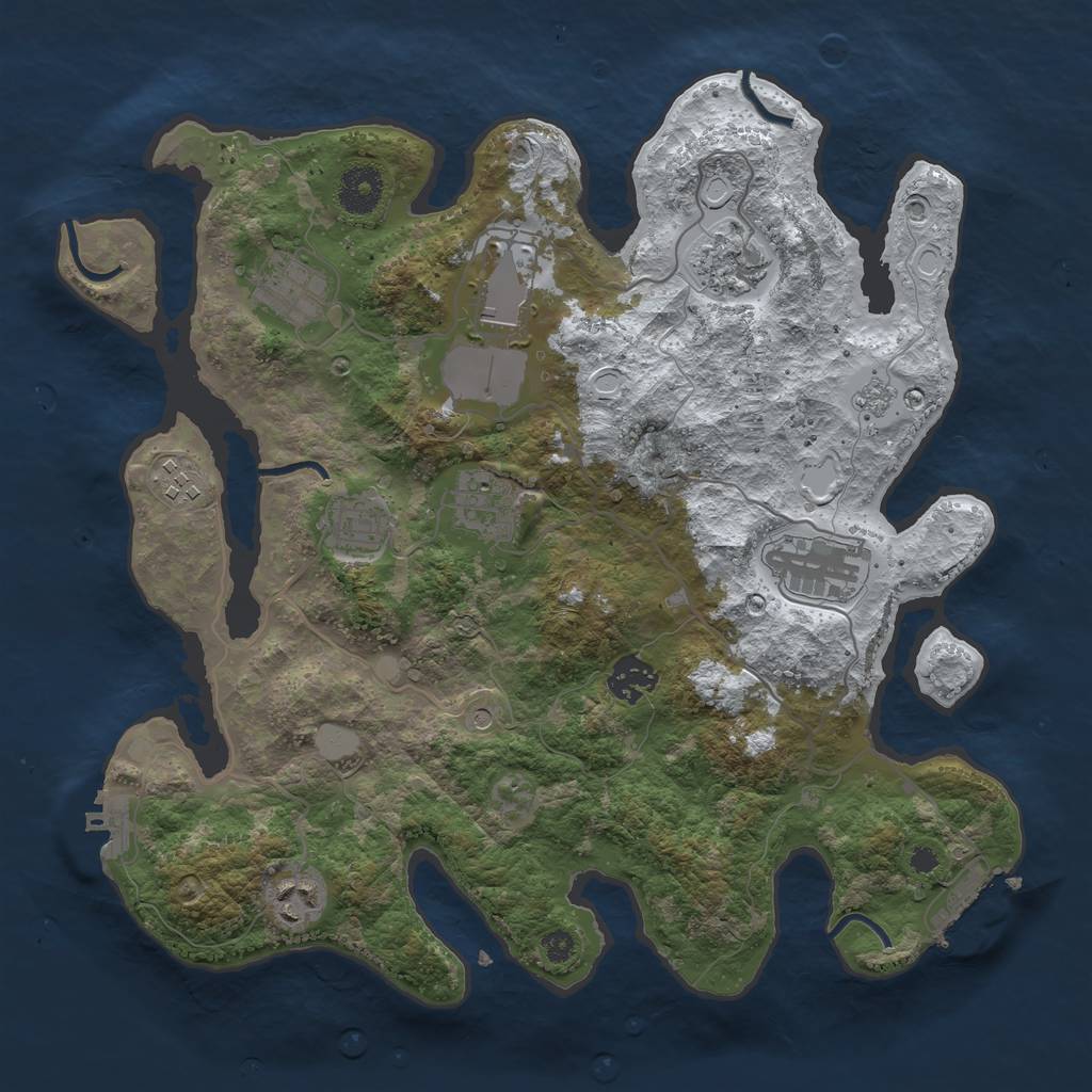 Rust Map: Procedural Map, Size: 3500, Seed: 1704558417, 18 Monuments
