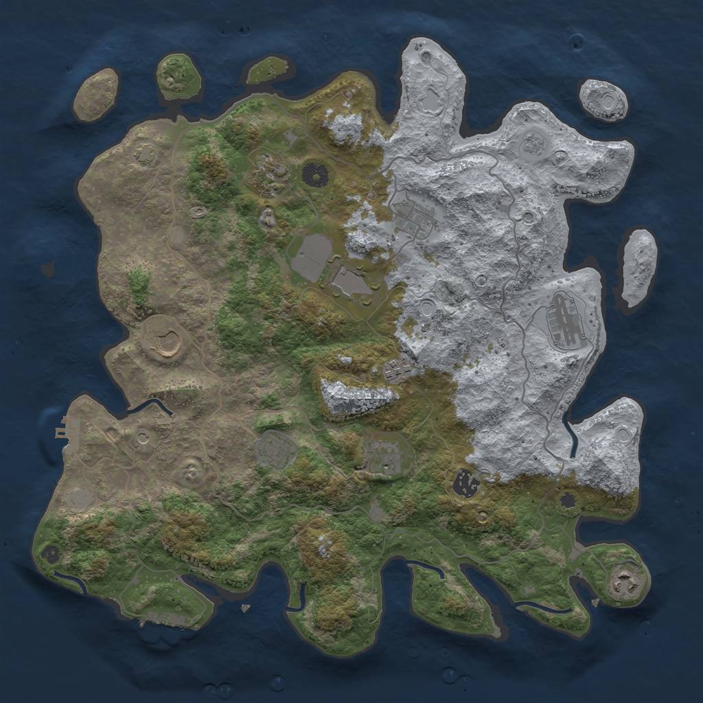 Rust Map: Procedural Map, Size: 4050, Seed: 43801649, 18 Monuments