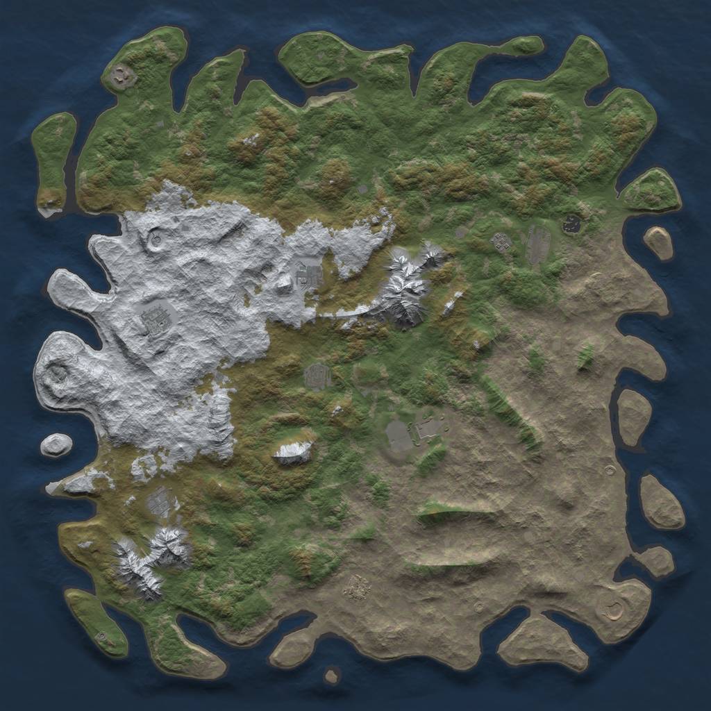 Rust Map: Barren, Size: 6000, Seed: 80001518, 14 Monuments