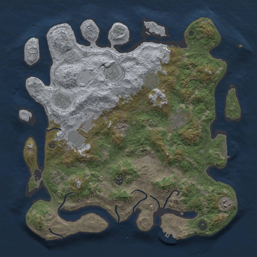 Rust Map: Procedural Map, Size: 3950, Seed: 1838298609, 18 Monuments