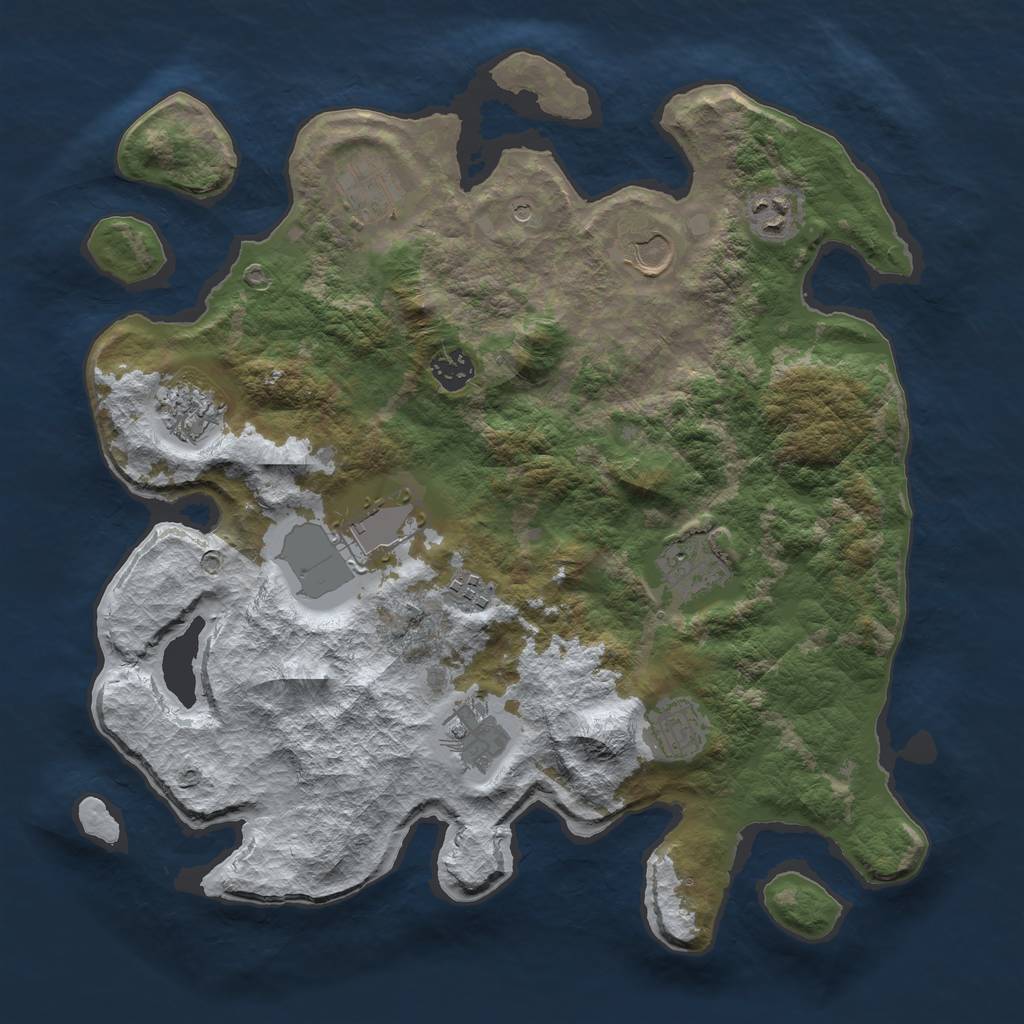 Rust Map: Barren, Size: 3700, Seed: 135, 13 Monuments